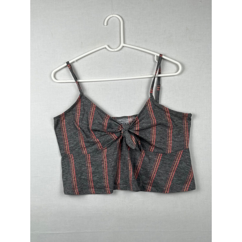 Mudd Striped Tie Front Cami Top Womens XXL Gray Red Crop‎ Tank Adjustable Straps